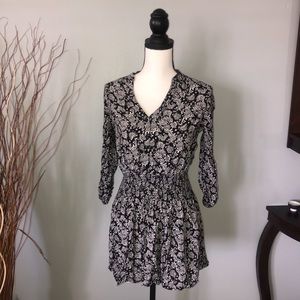 Printed Long Sleeve Mini Dress,V-Neck with bottoms